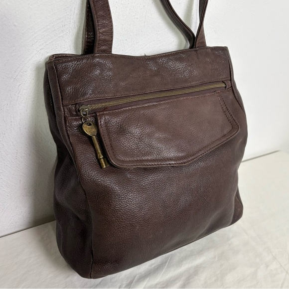 FOSSIL Vintage Brown Leather Shoulder Bag Purse Key Minimalist Neutral Boho - Picture 11 of 16